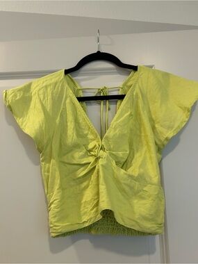 Anthropologie Lime Knot-Front Crop Top